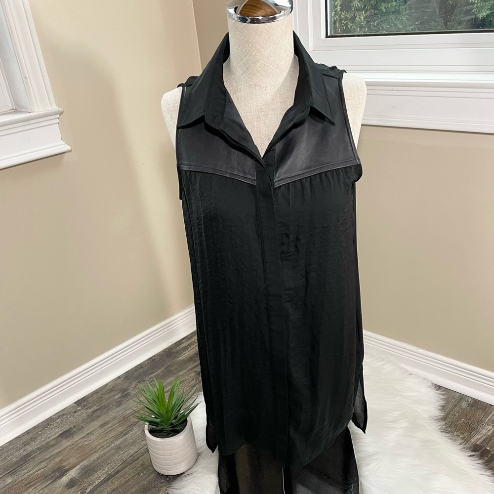 Rudsak sleeveless top - high low tunic length - leather trim